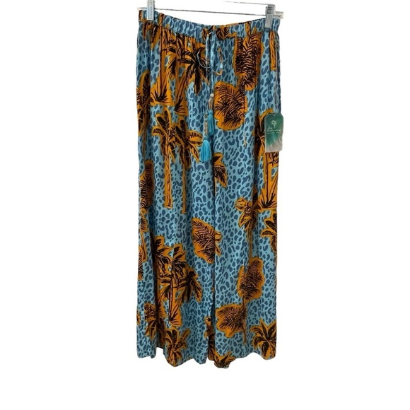 True Destinations Pants Wide Loose Leg w/ Split Blue & Gold Women’s Size Medium - Picture 14 of 16